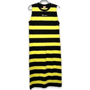 CHAMPION Rugby Stripe Reverse Weave Retro Cotton Slvless Midi Dress Street Logo